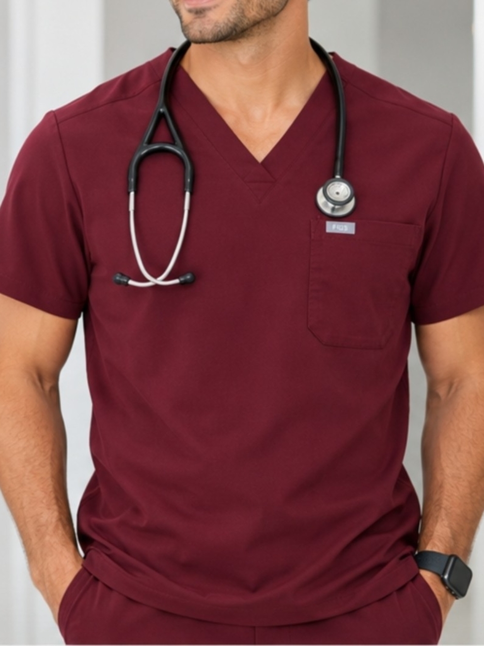 FIGS Burgundy Maroon V-Neck Scrub Top XL Technical Collection